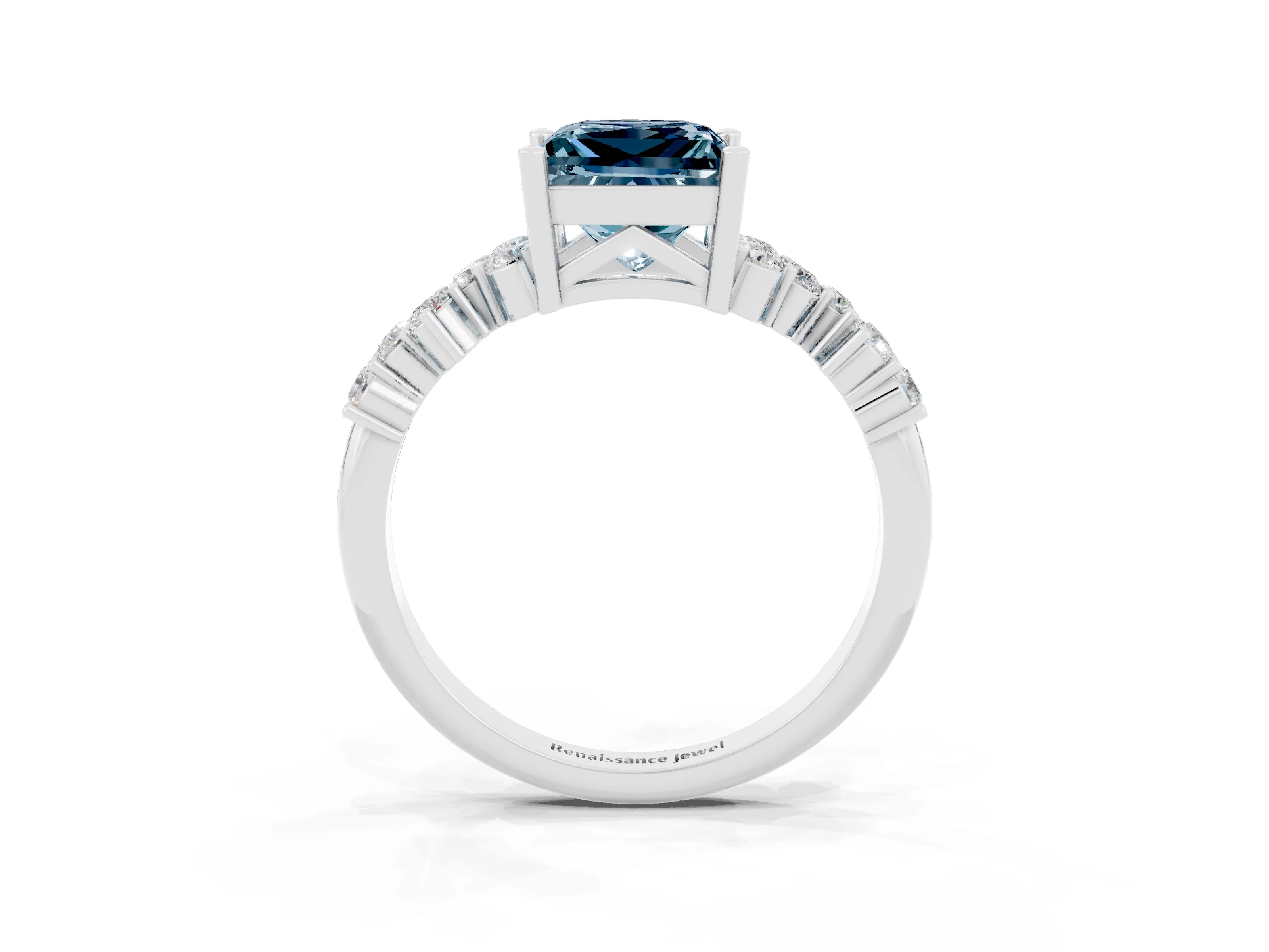 White gold Princess Cut Diamond Cluster Pavé Band with Four-Prong Setting_3