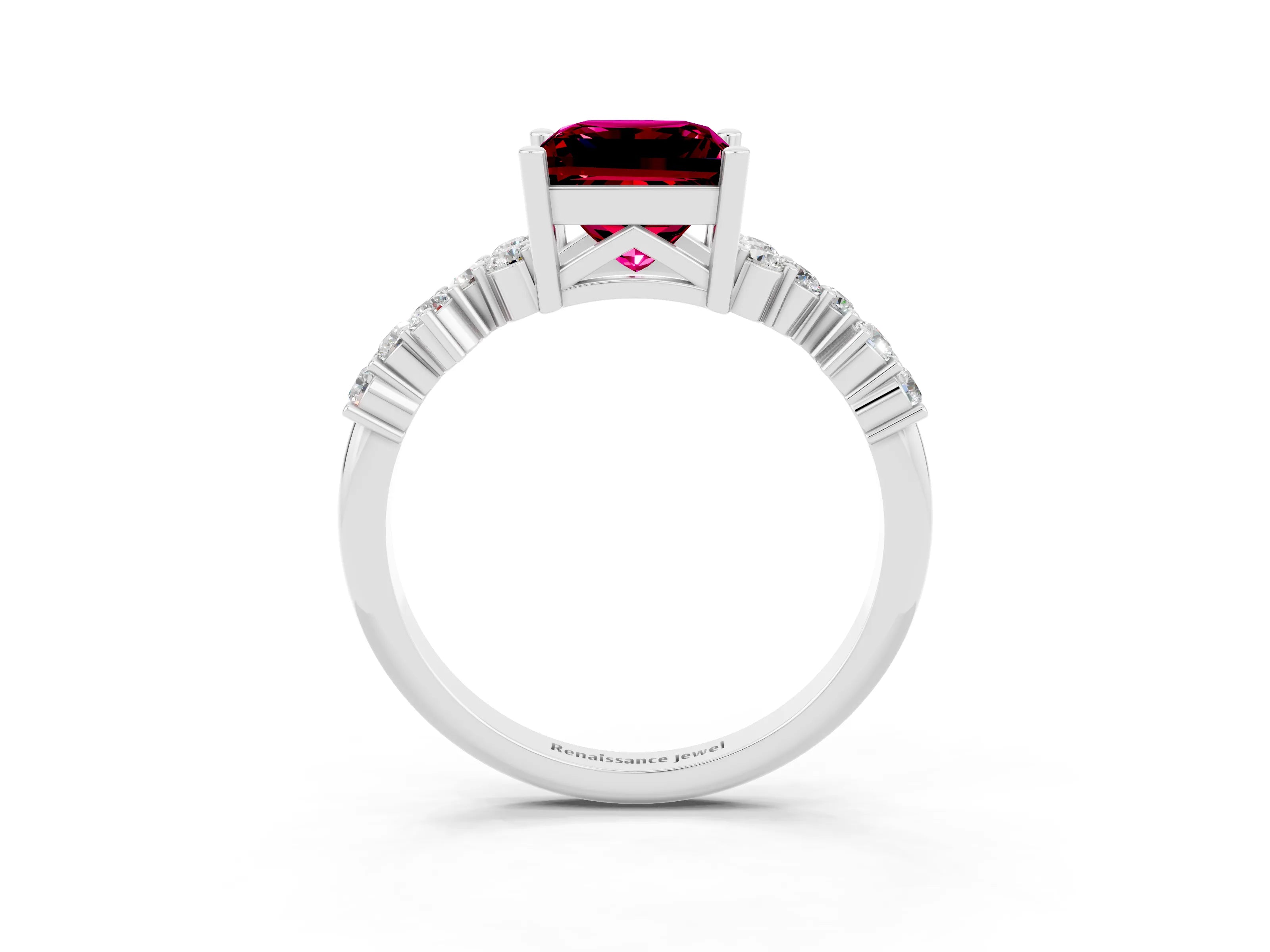 White gold Princess Cut Diamond Cluster Pavé Band with Four-Prong Setting_3