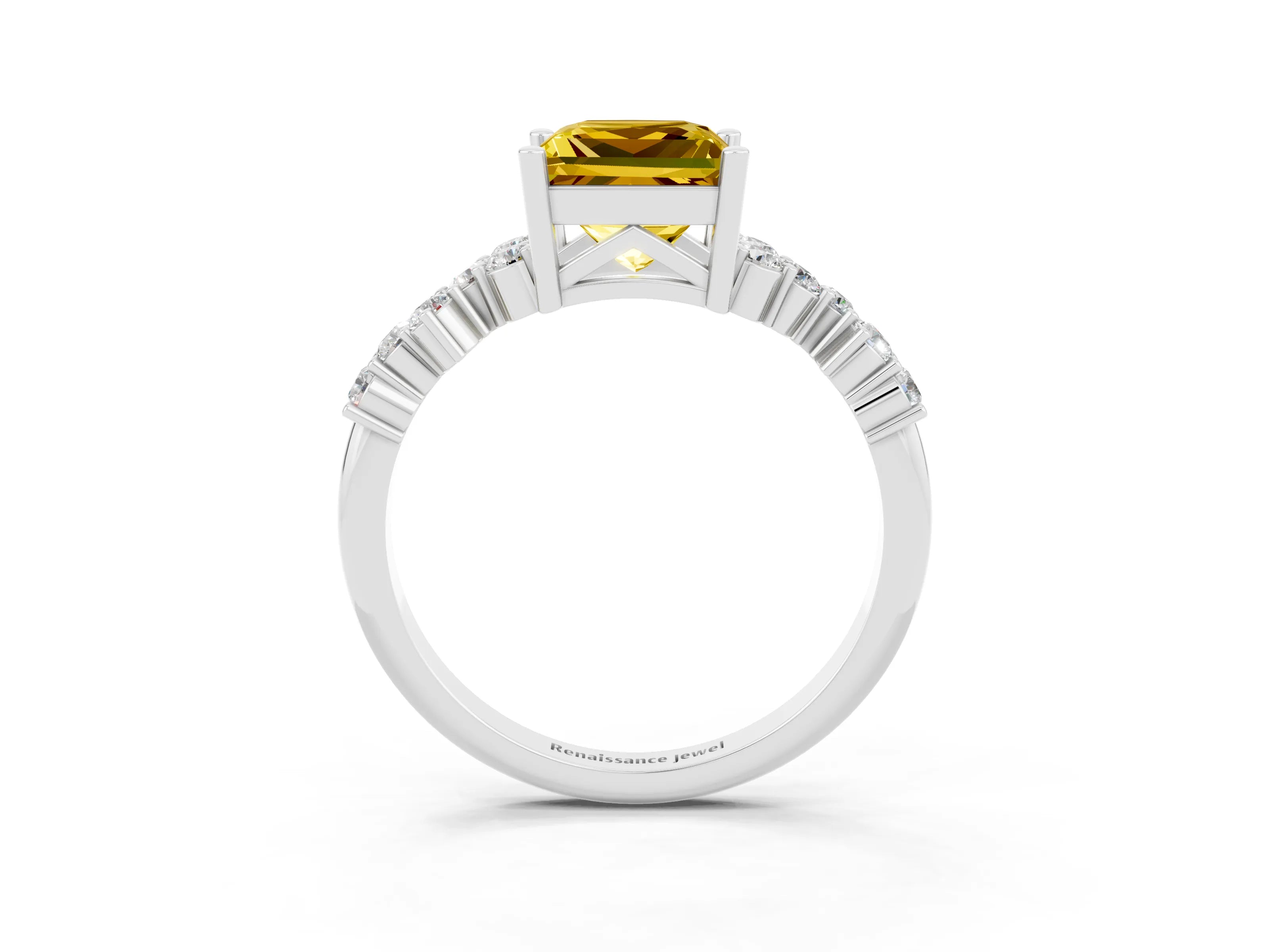 White gold Princess Cut Diamond Cluster Pavé Band with Four-Prong Setting_3