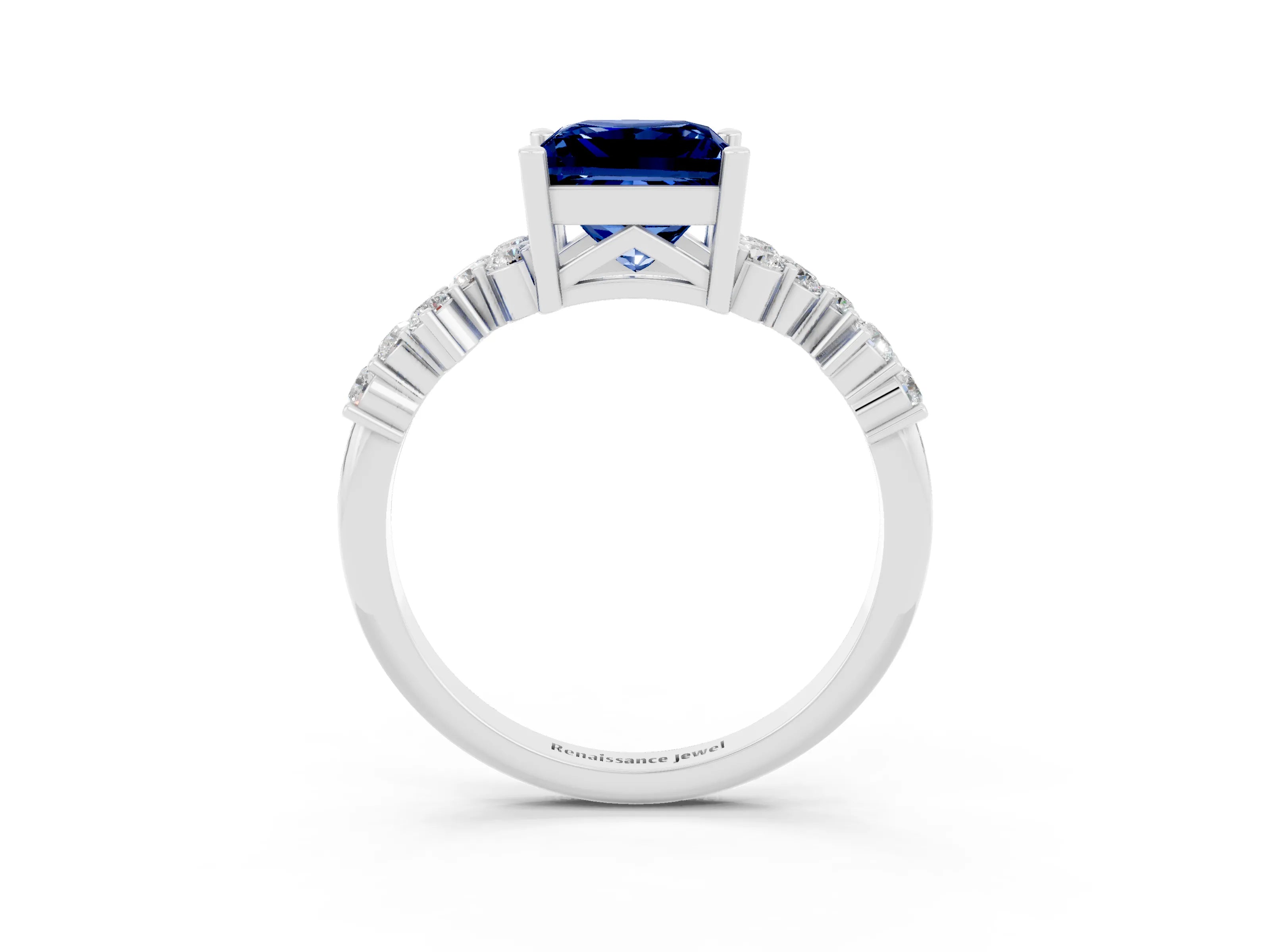 White gold Princess Cut Diamond Cluster Pavé Band with Four-Prong Setting_3