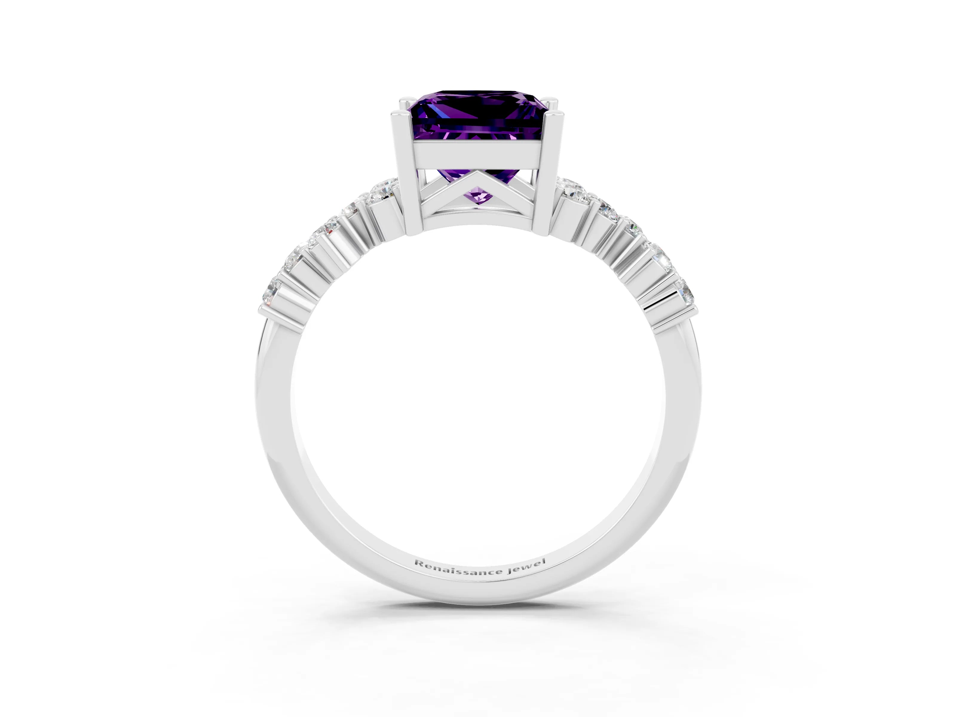 White gold Princess Cut Diamond Cluster Pavé Band with Four-Prong Setting_3