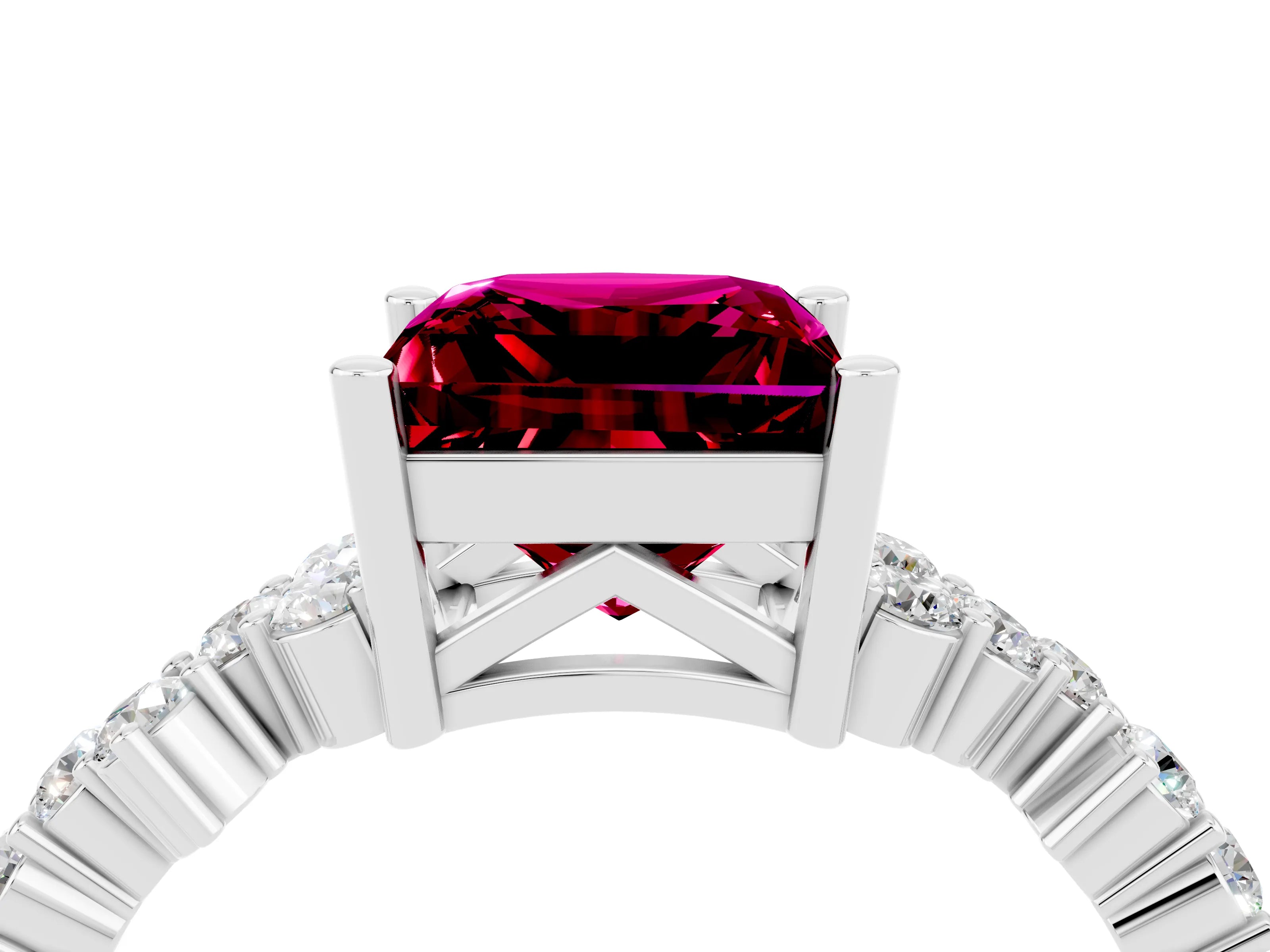 White gold Princess Cut Diamond Cluster Pavé Band with Four-Prong Setting_4
