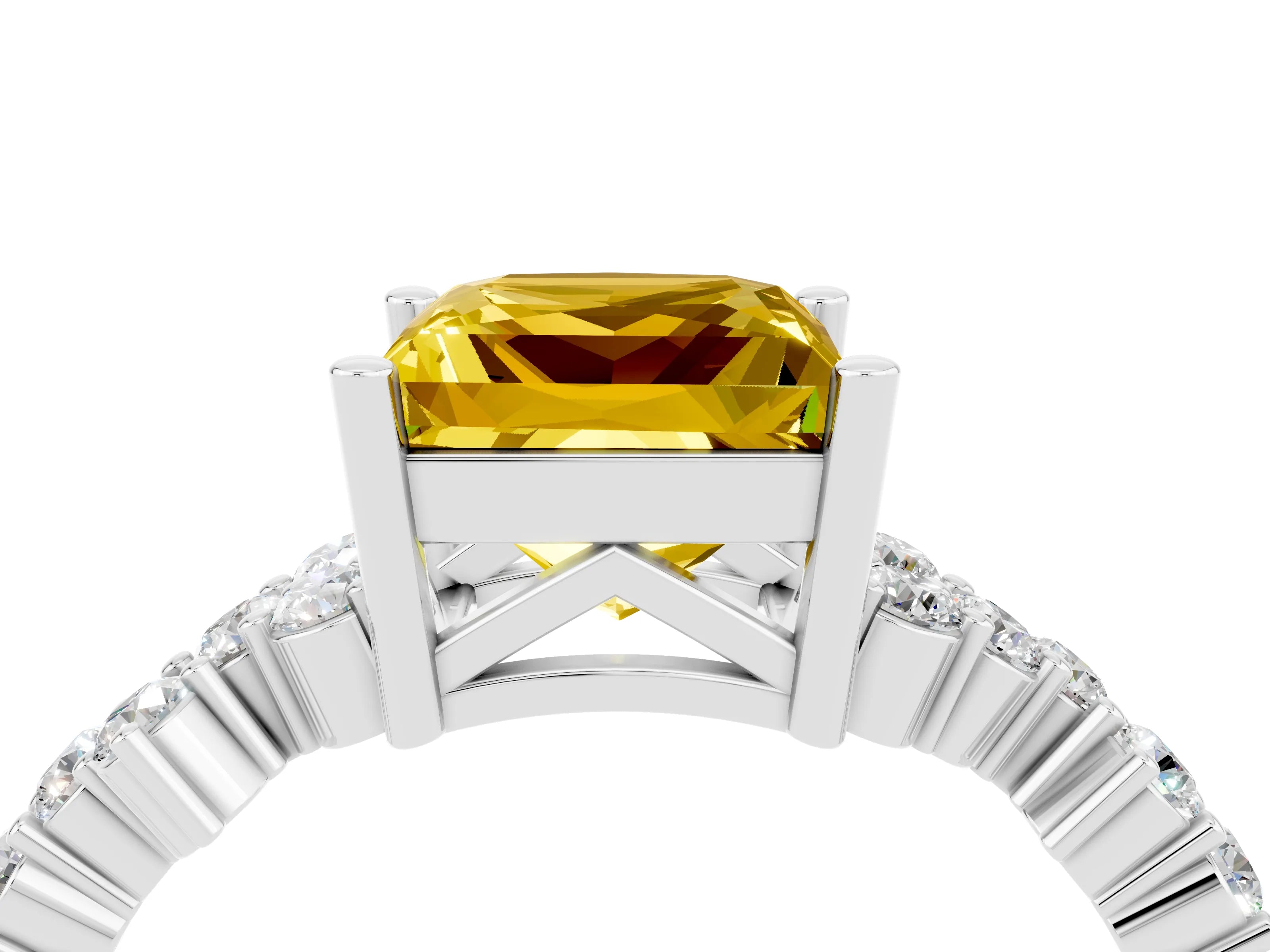 White gold Princess Cut Diamond Cluster Pavé Band with Four-Prong Setting_4