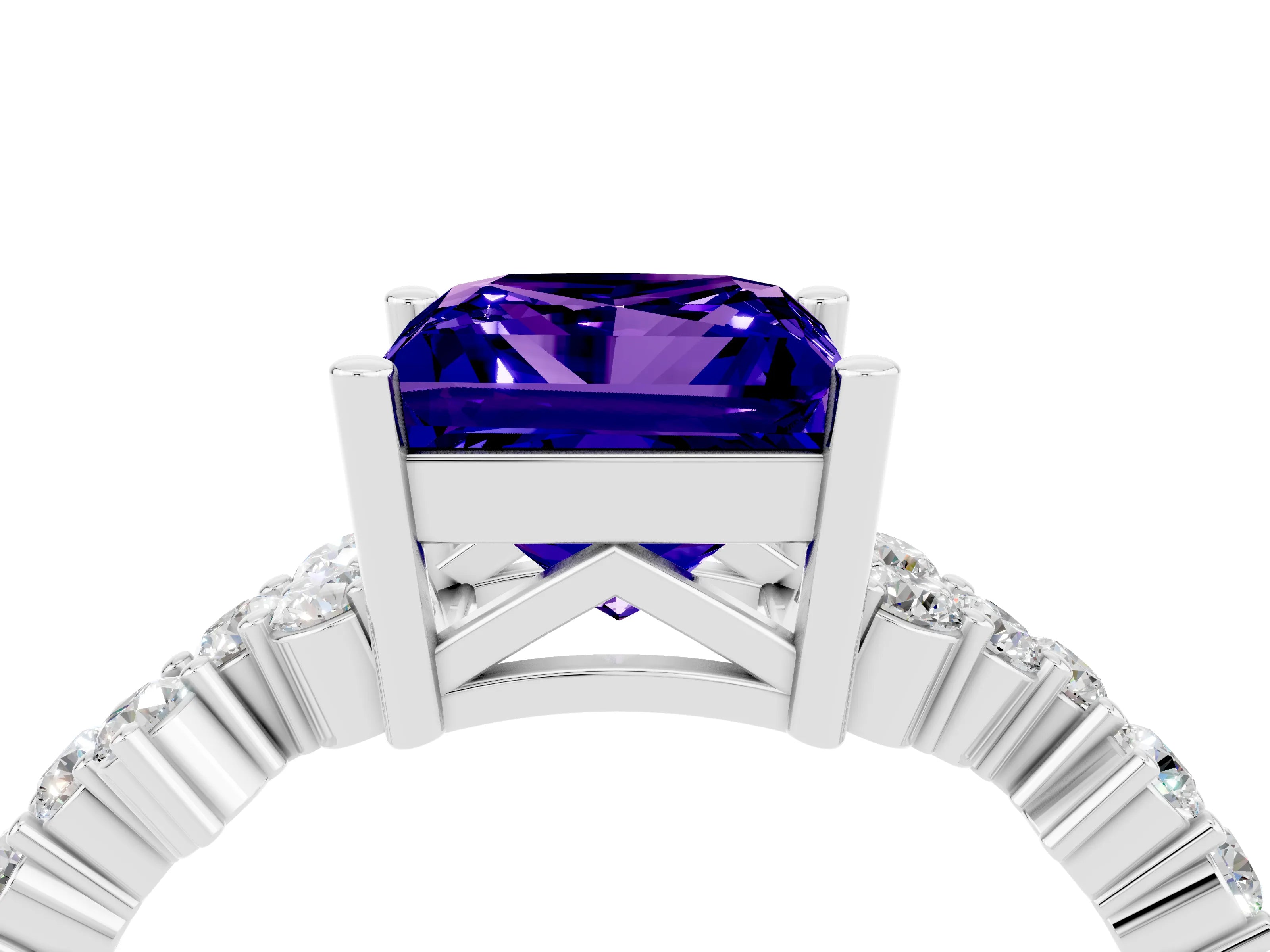 White gold Princess Cut Diamond Cluster Pavé Band with Four-Prong Setting_4