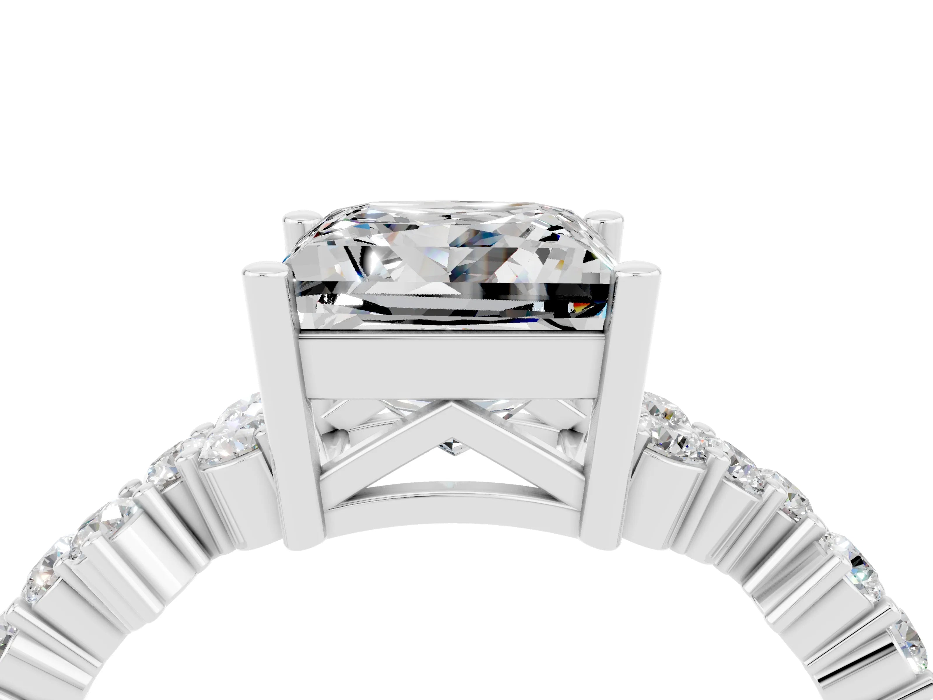 White gold Princess Cut Diamond Cluster Pavé Band with Four-Prong Setting_4