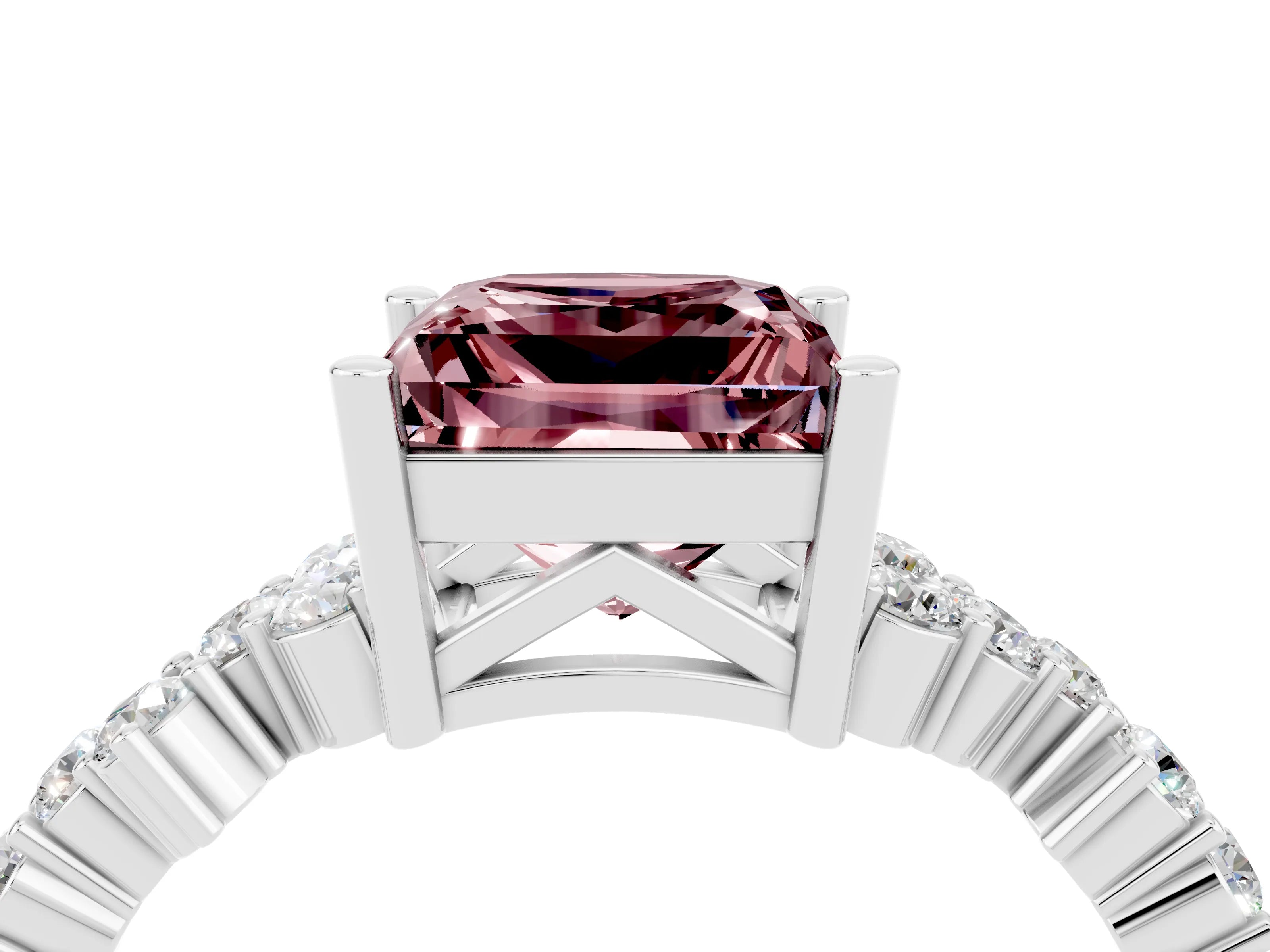 White gold Princess Cut Diamond Cluster Pavé Band with Four-Prong Setting_4