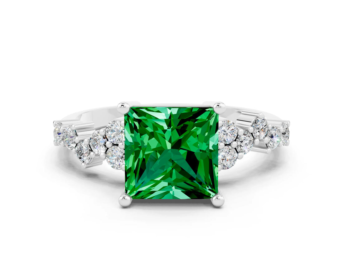 White gold Princess Cut Diamond Cluster Pavé Band with Four-Prong Setting_6