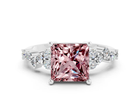 White gold Princess Cut Diamond Cluster Pavé Band with Four-Prong Setting_6