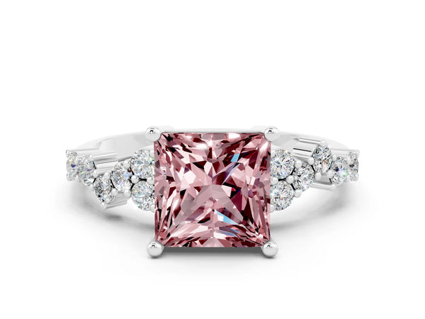 Platinum Princess Cut Diamond Cluster Pavé Band with Four-Prong Setting