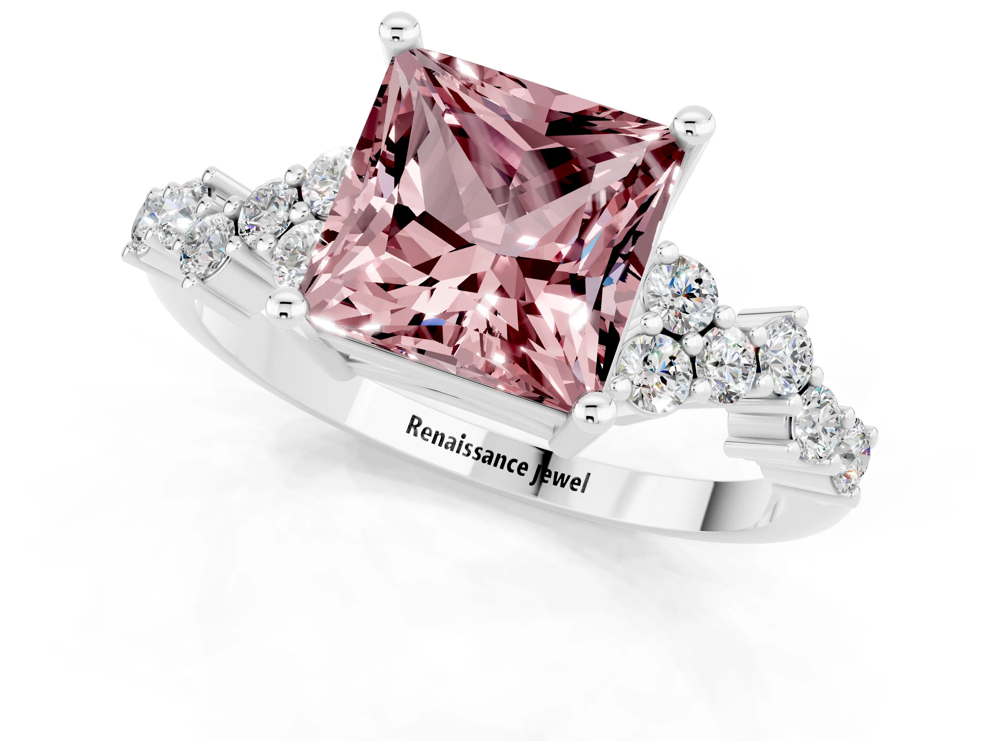 White gold Princess Cut Diamond Cluster Pavé Band with Four-Prong Setting_7