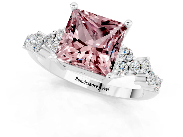 White gold Princess Cut Diamond Cluster Pavé Band with Four-Prong Setting