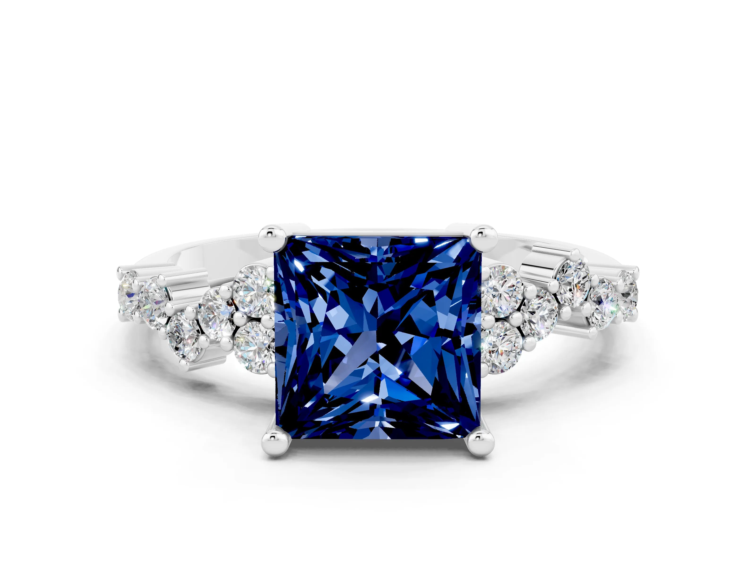 White gold Princess Cut Diamond Cluster Pavé Band with Four-Prong Setting_8