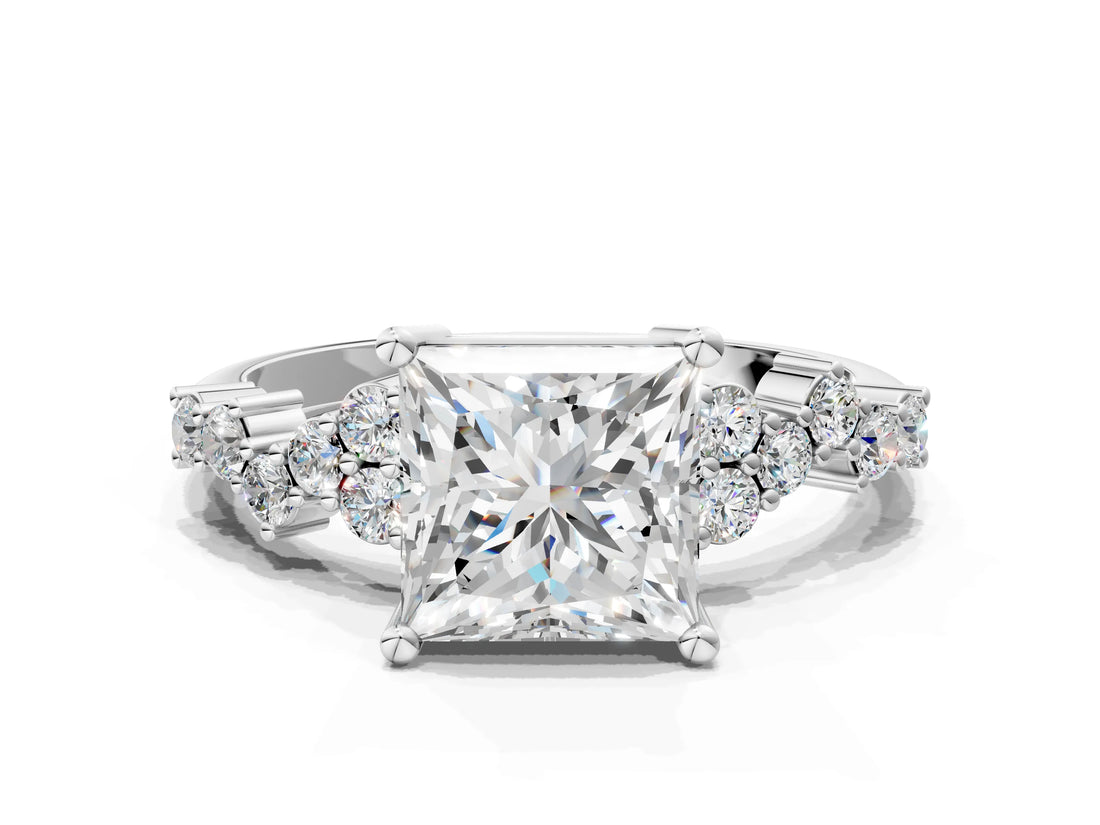 White gold Princess Cut Diamond Cluster Pavé Band with Four-Prong Setting_9