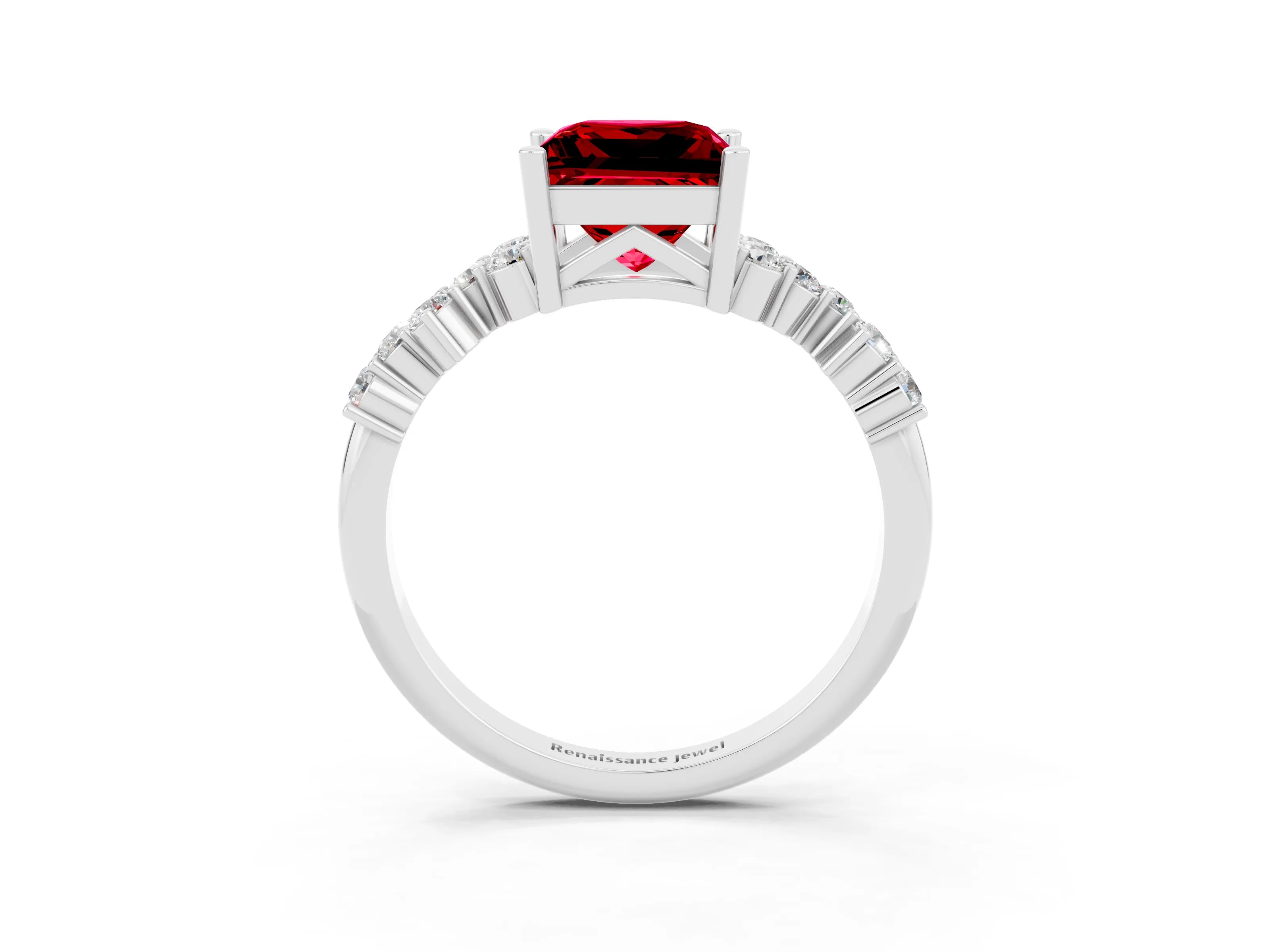 White gold Princess Cut Diamond Cluster Pavé Band with Four-Prong Setting_9