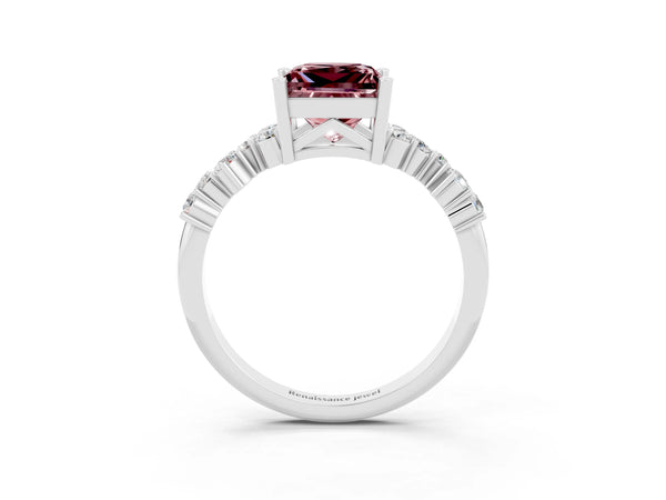 Silver Princess Cut Diamond Cluster Pavé Band with Four-Prong Setting
