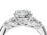 White gold Princess Cut Diamond Cluster Ring with Round Accent Stones and Prong Setting on a Classic Band_101