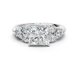 White gold Princess Cut Diamond Cluster Ring with Round Accent Stones and Prong Setting on a Classic Band_97