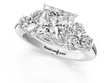 White gold Princess Cut Diamond Cluster Ring with Round Accent Stones and Prong Setting on a Classic Band_98