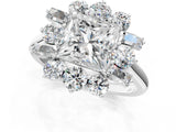 White gold Princess Cut Diamond Cluster Ring with Round and Baguette Stones, Split Shank Band, Prong Setting_138