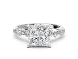 Silver 0.41 Carat E VS1 Princess Diamond Cluster Side Stone Solitaire Ring with Prong Setting