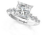 Silver 0.41 Carat E VS1 Princess Diamond Cluster Side Stone Solitaire Ring with Prong Setting