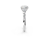 Silver 0.41 Carat E VS1 Princess Diamond Cluster Side Stone Solitaire Ring with Prong Setting