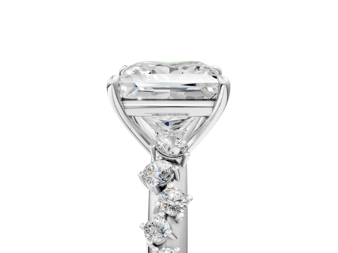Silver 0.41 Carat E VS1 Princess Diamond Cluster Side Stone Solitaire Ring with Prong Setting