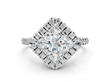 White gold Princess Cut Diamond Cushion Halo Ring with Pavé Band_192