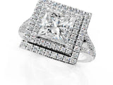 White gold Princess Cut Diamond Double Halo Ring with Pavé Band and Prong Setting_145
