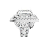 White gold Princess Cut Diamond Double Halo Ring with Pavé Band and Prong Setting_149