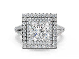 White gold Princess Cut Diamond Double Halo Ring with Pavé Band and Prong Setting_152