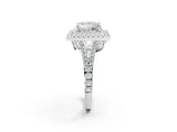 White gold Princess Cut Diamond Double Halo Ring with Pavé Band and Prong Setting_153