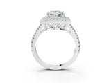 White gold Princess Cut Diamond Double Halo Ring with Pavé Band and Prong Setting_155