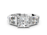 White gold Princess Cut Diamond Engagement Ring with Baguette Side Stones and Channel Set Band_40
