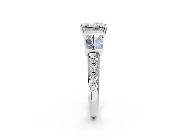 Sterling Silver Princess Cut Engagement Ring Setting with Channel Set Baguettes and Accented Band