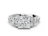 White gold Princess Cut Diamond Engagement Ring with Bezel Set Round Side Stones and Prong Setting_91