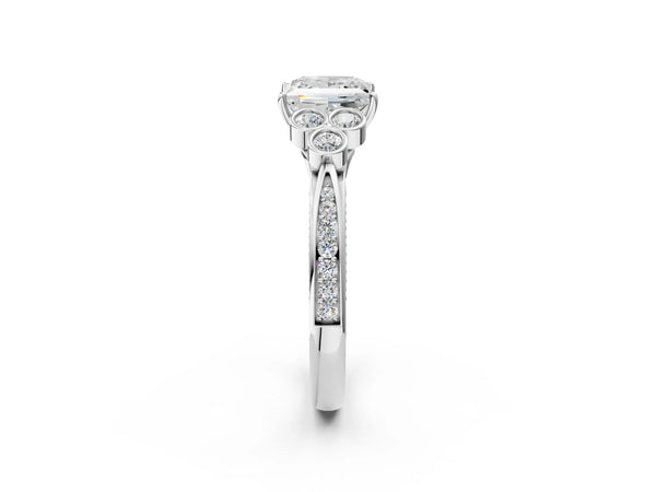 White gold Princess Cut Diamond Engagement Ring with Bezel Set Round Side Stones and Prong Setting