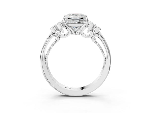 White gold Princess Cut Diamond Engagement Ring with Bezel Set Round Side Stones and Prong Setting