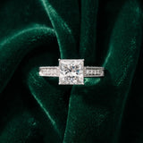 White gold Princess Cut Diamond Engagement Ring with Milgrain Channel Set Band and Prong Setting_158