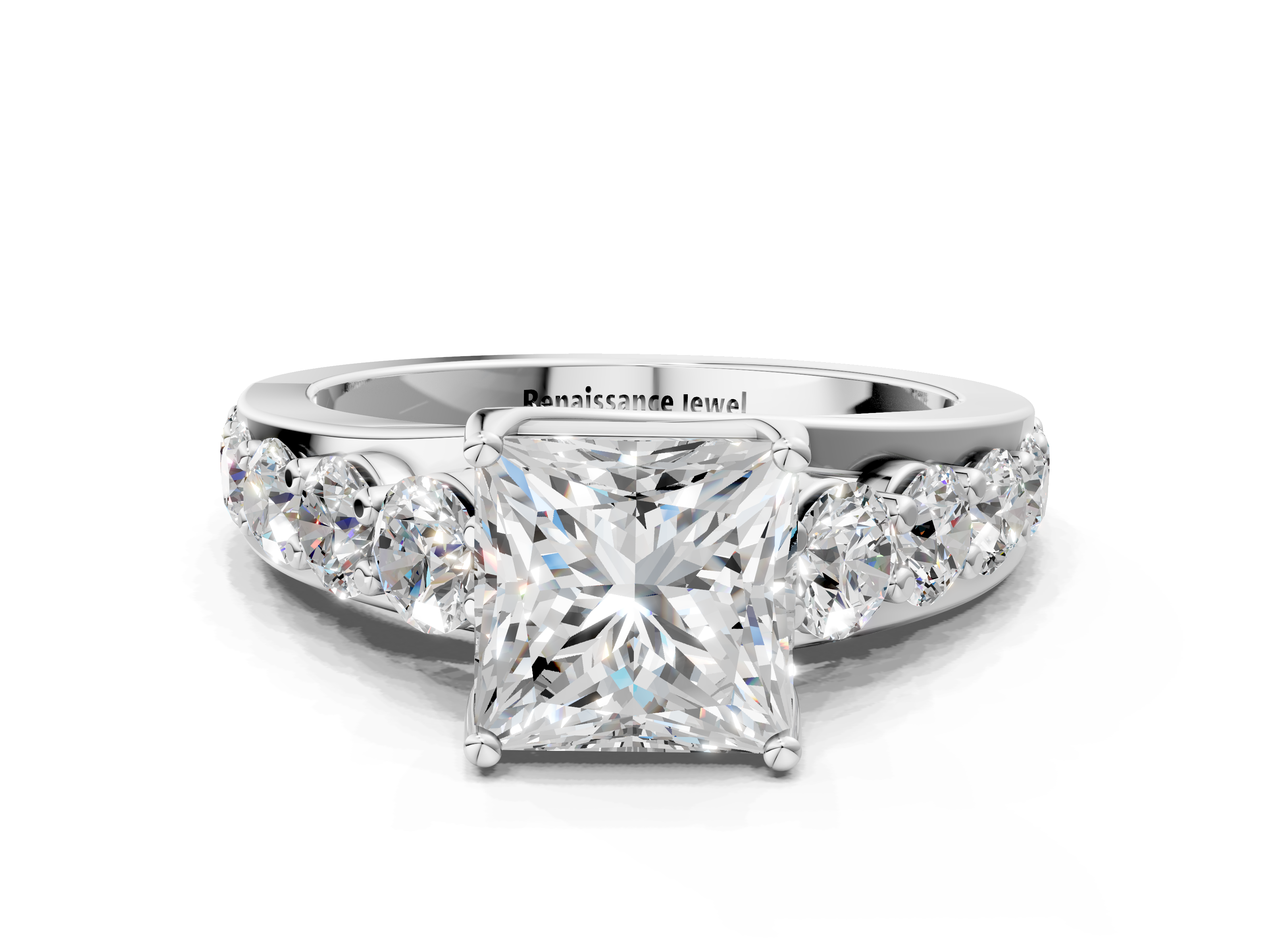White Gold Princess Cut Graduated Engagement Ring Setting