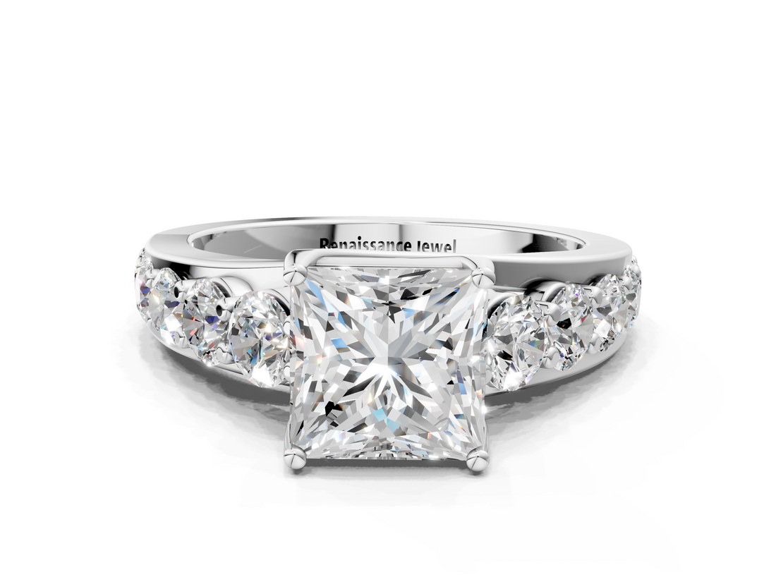 White gold Princess Cut Diamond Engagement Ring with Pavé Band and Four-Prong Setting_65
