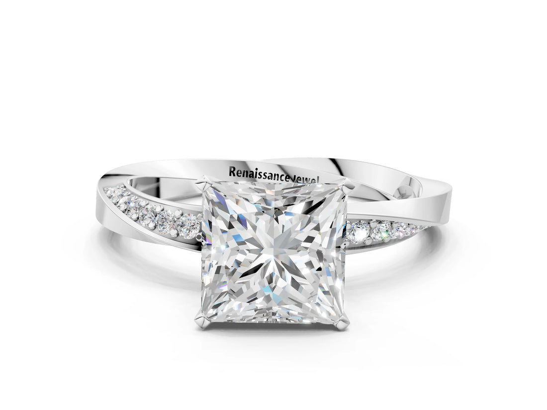 White gold Princess Cut Diamond Engagement Ring with Side Stone Accents and Four-Prong Setting_40