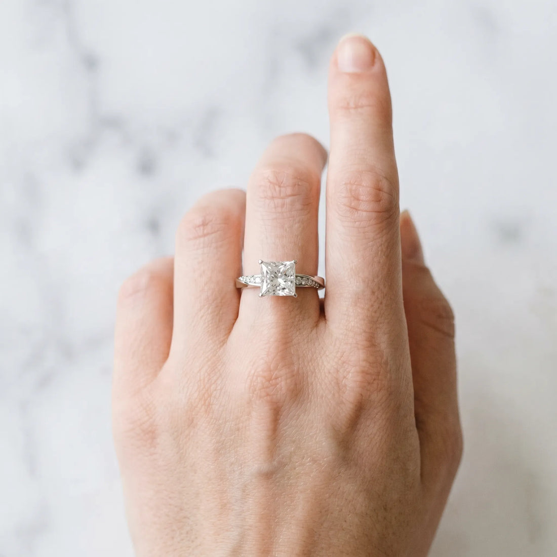 White gold Princess Cut Diamond Engagement Ring with Side Stone Accents and Four-Prong Setting_52