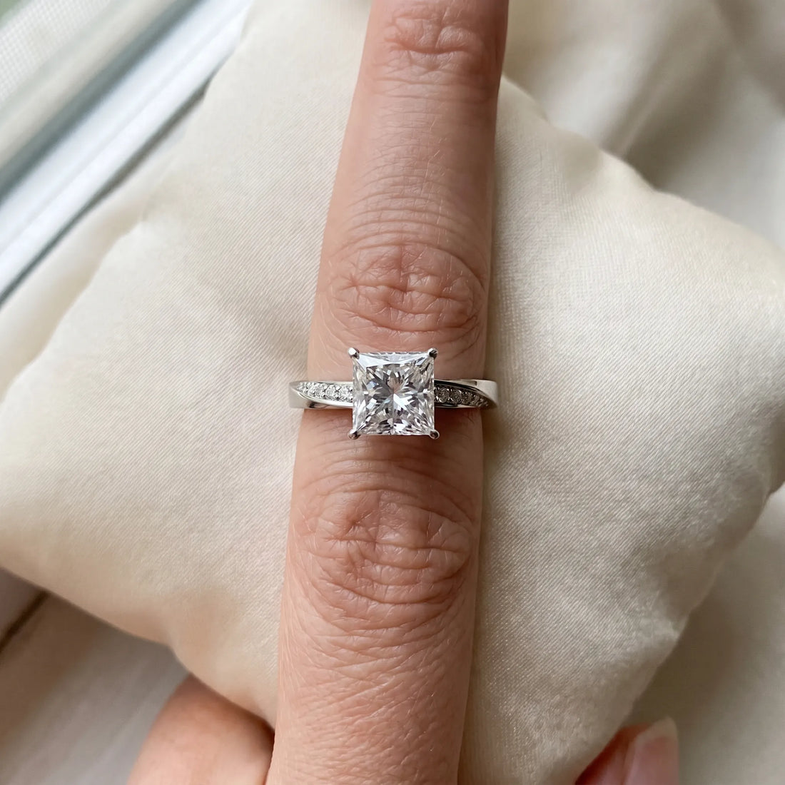 White gold Princess Cut Diamond Engagement Ring with Side Stone Accents and Four-Prong Setting_56