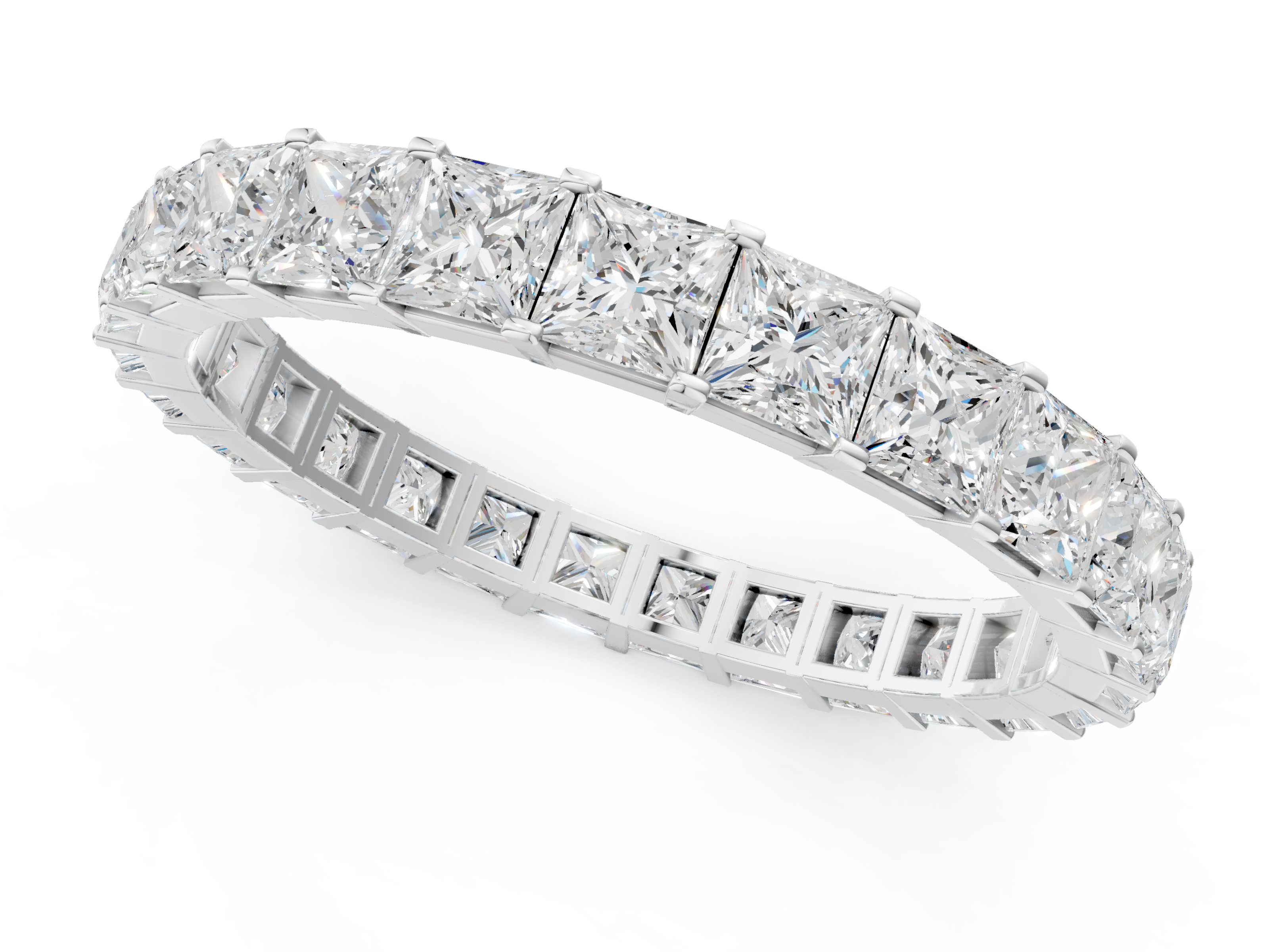 White gold Princess Cut Diamond Eternity Band with Channel Setting and Shared Prong_19