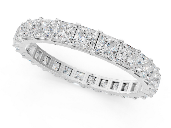Platinum Princess Cut Diamond Eternity Band with Channel Setting and Shared Prong