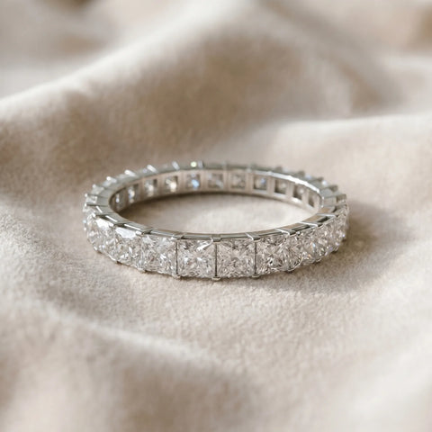 10K White Gold Princess Cut Diamond Eternity Band with Channel Setting and Shared Prong