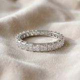 Silver Princess Cut Diamond Eternity Band with Channel Setting and Shared Prong