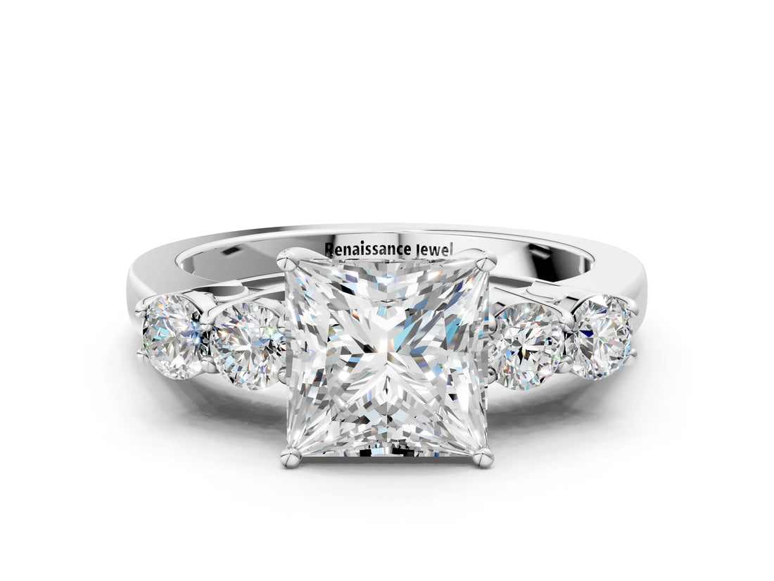 White gold Princess Cut Diamond Five-Stone Prong Set White Gold Ring_51
