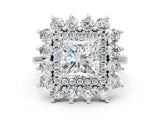 White gold Princess Cut Diamond Floral Double Halo Engagement Ring with Prong Setting_91